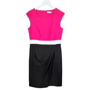 Calvin Klein Colorblock Sheath Dress W/ Draped Skirt Size 8